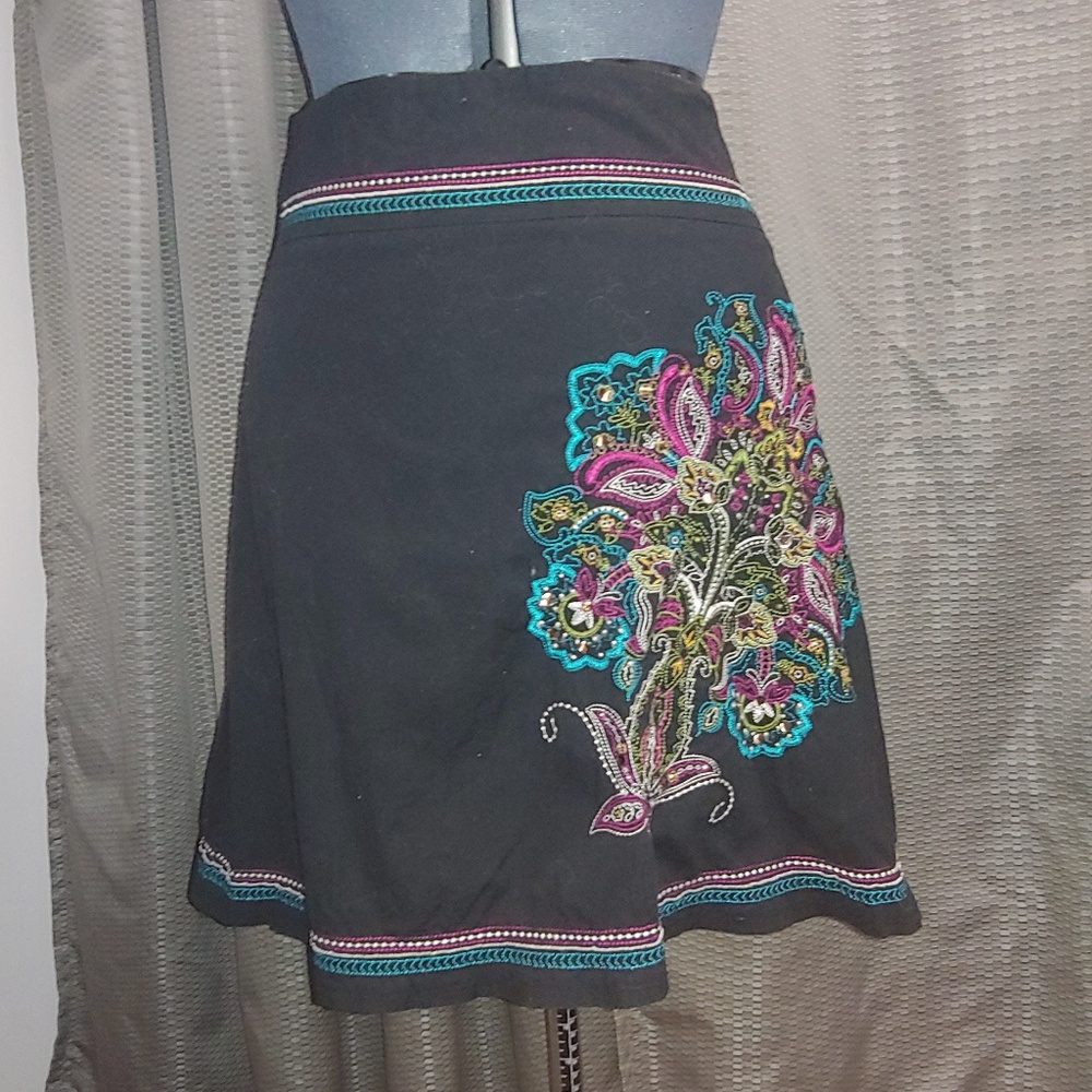 NWOT Black Skirt with Embroidery